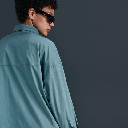 Chill Poplin Loose Long Sleeve Button Up Top