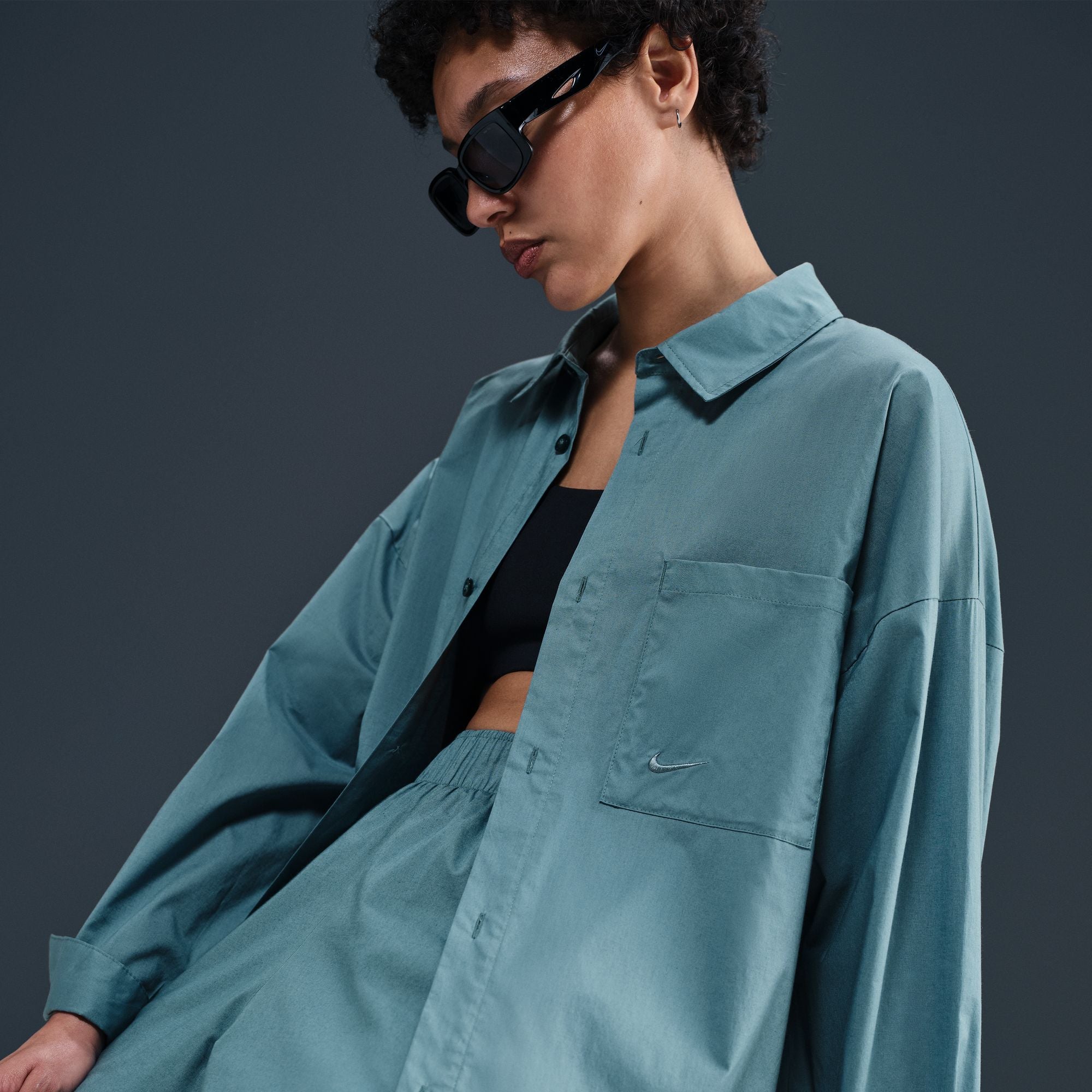 Chill Poplin Loose Long Sleeve Button Up Top