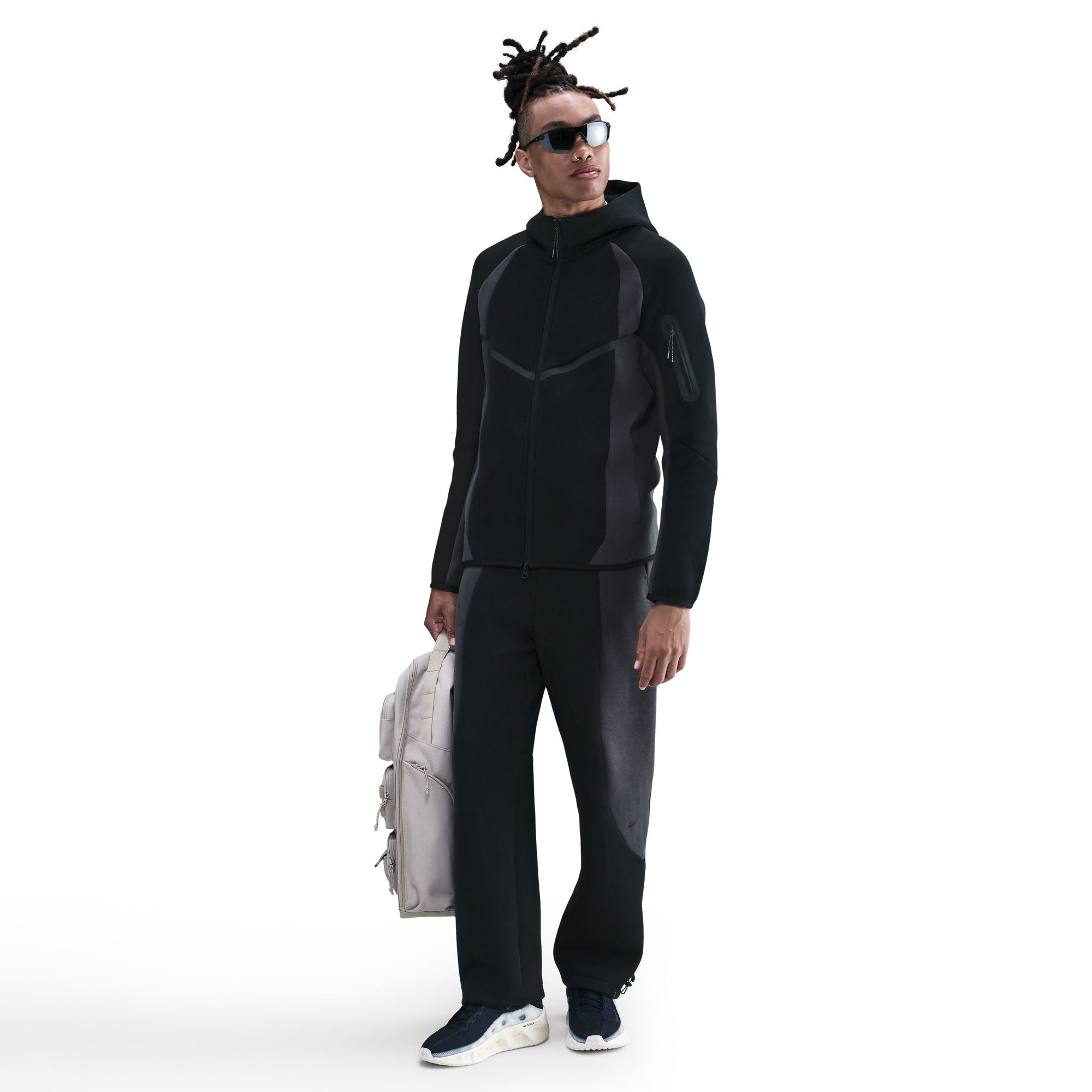 Tech Color Block Open Hem Fleece Black  Pants