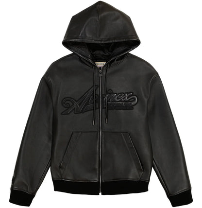 Script Nappa Black Full-Zip Hoodie