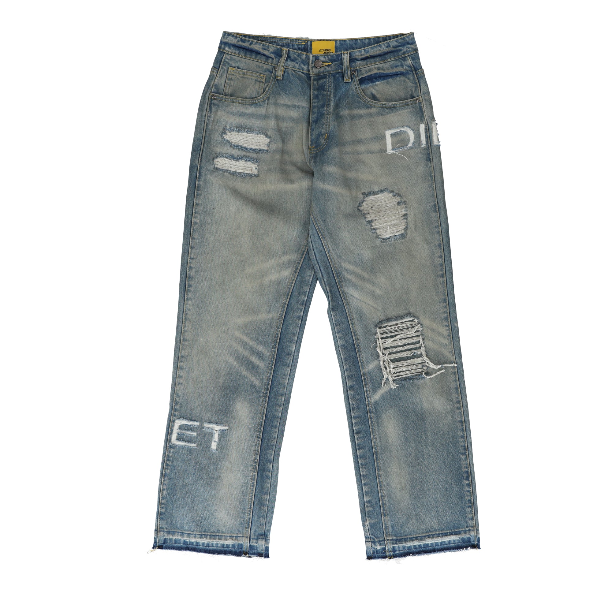 Distressed Stencil Blue Denim