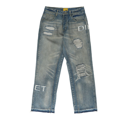 Distressed Stencil Blue Denim