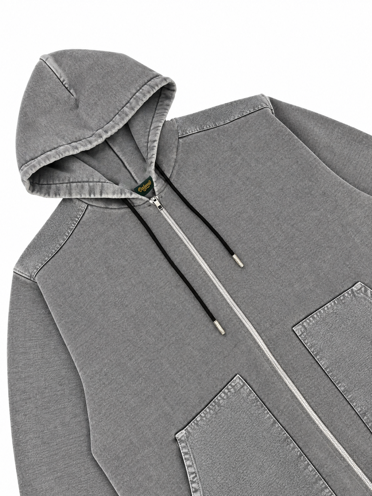 Canvas Panel Zip Hoodie Washed Grey