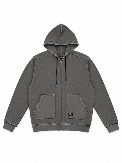 Canvas Panel Zip Hoodie Washed Grey