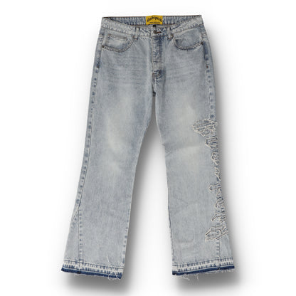 OG Logo Flared Blue Denim Stitched Jeans