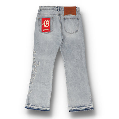 OG Logo Flared Blue Denim Stitched Jeans