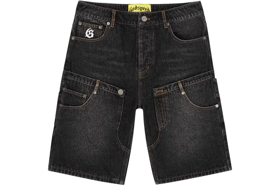 Twin Panel Denim Black Shorts