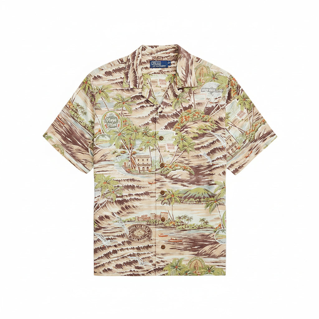 Classic Beach-Print Camp Shirt