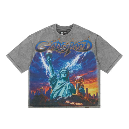 -Liberty Reigns Grey Wash T-Shirt-Gray