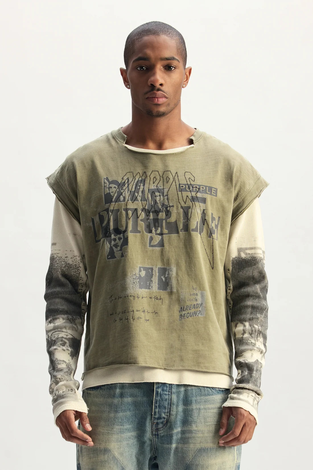 Purple-Clippings Double Layer Tee