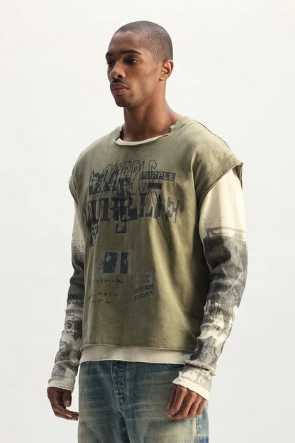 Purple-Clippings Double Layer Tee