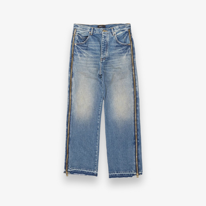 Full Side Zip Mid Indigo Denim Jeans