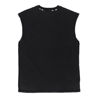 Textured Sleeveless Black T-Shirt
