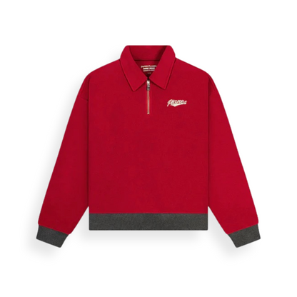 Red Reverse Fleece Half-Zip Pullover Hoodie