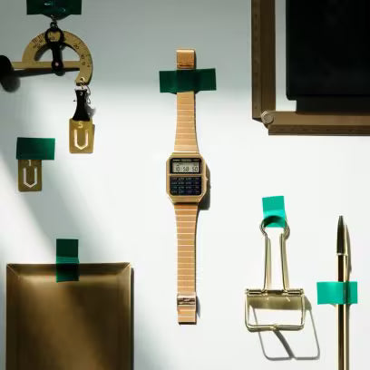 Data Bank 8-digit Vintage Gold calculator Watch CA500WEG-1AVT