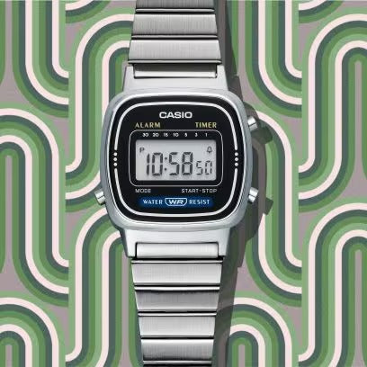 Vintage Black Dial Silver Stainless Steel Band Digital Watch