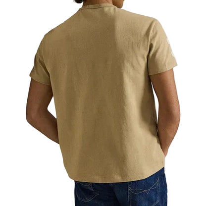 Short Sleeve Knit Novelty Patch Brown T-Shirt