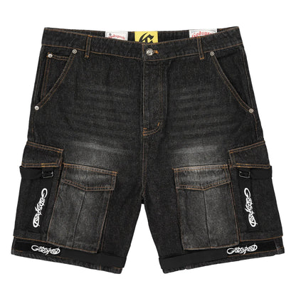 Utility Denim Black Shorts