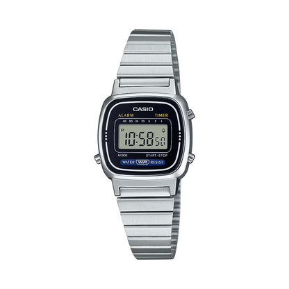 Vintage Black Dial Silver Stainless Steel Band Digital Watch