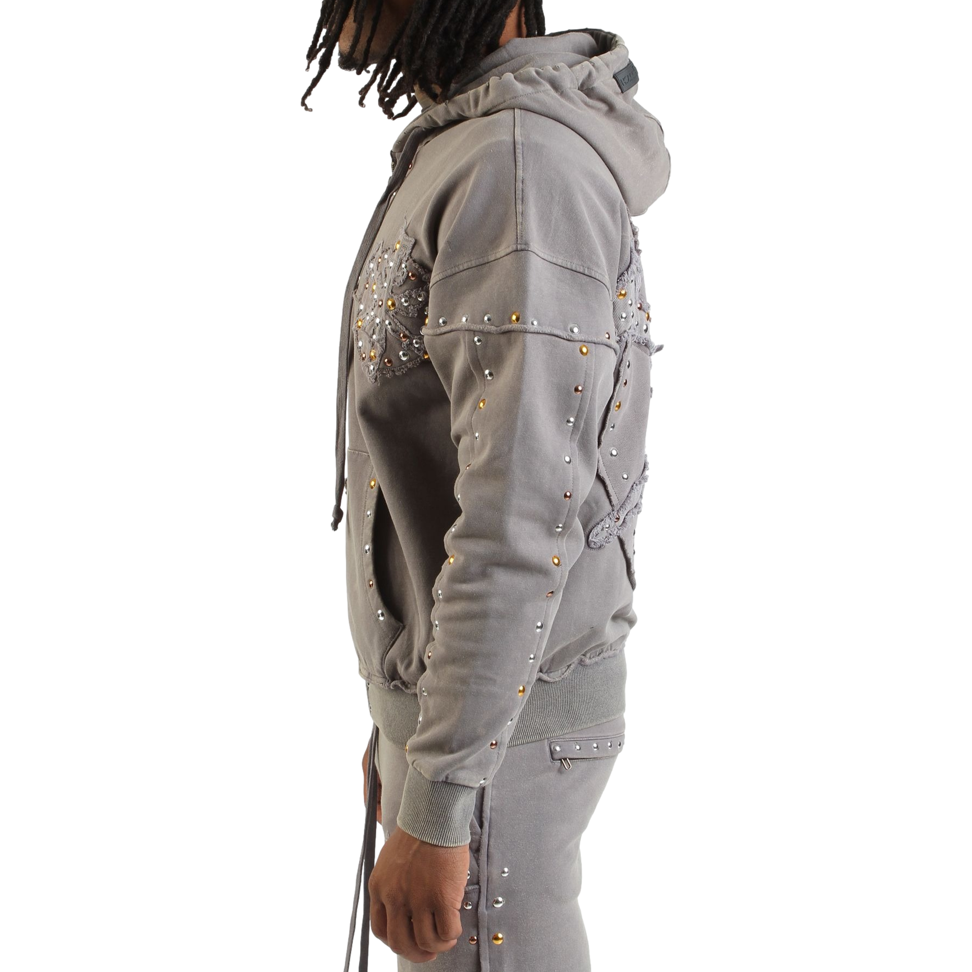 Stones Studs Gray  Full Zip Hoodie