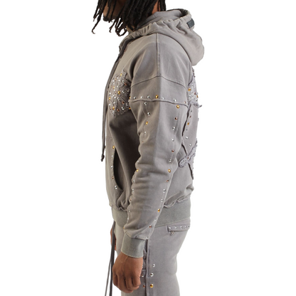 Stones Studs Gray  Full Zip Hoodie