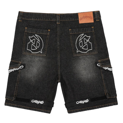 Utility Denim Black Shorts