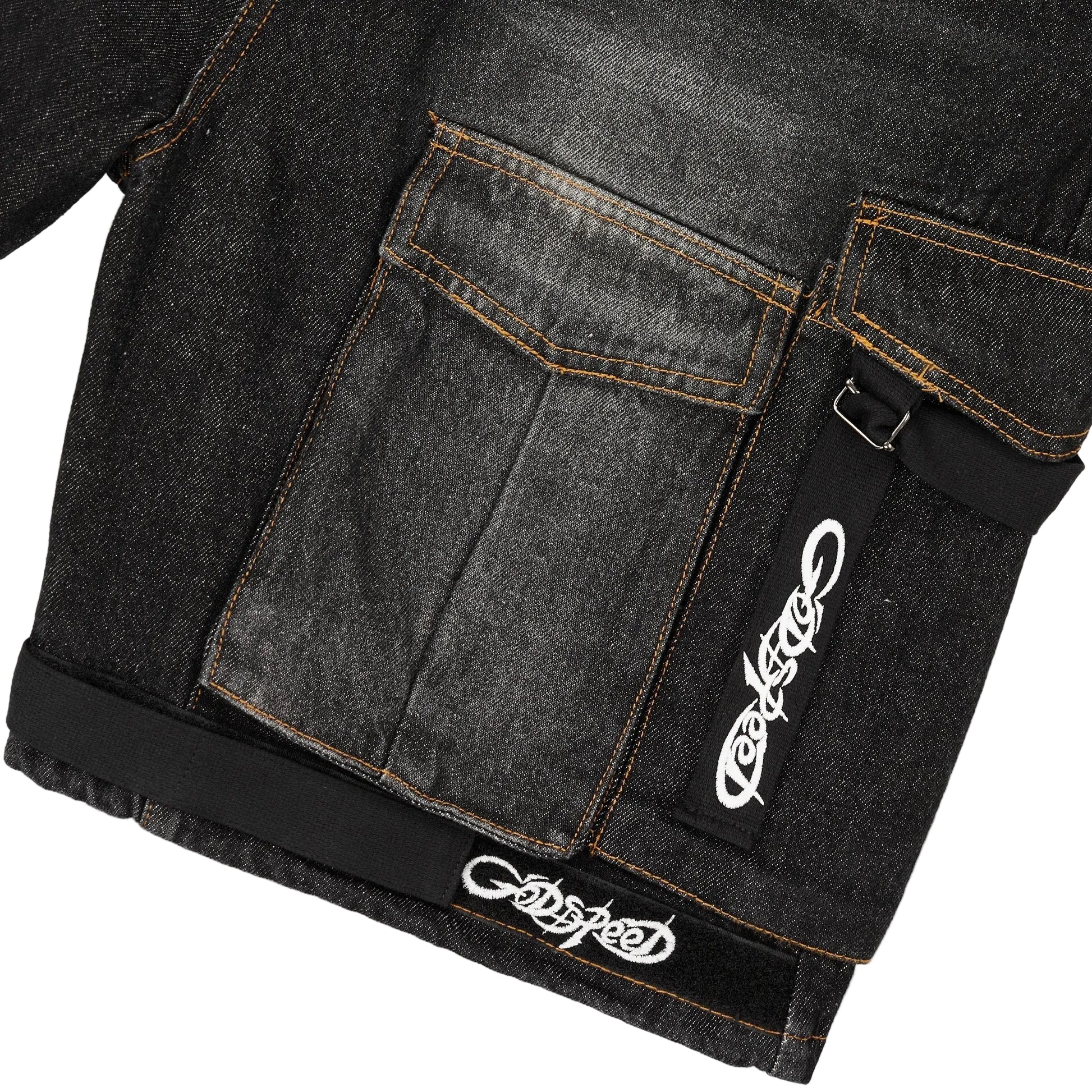Utility Denim Black Shorts