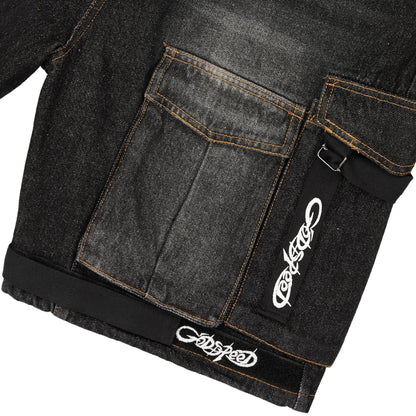 Utility Denim Black Shorts