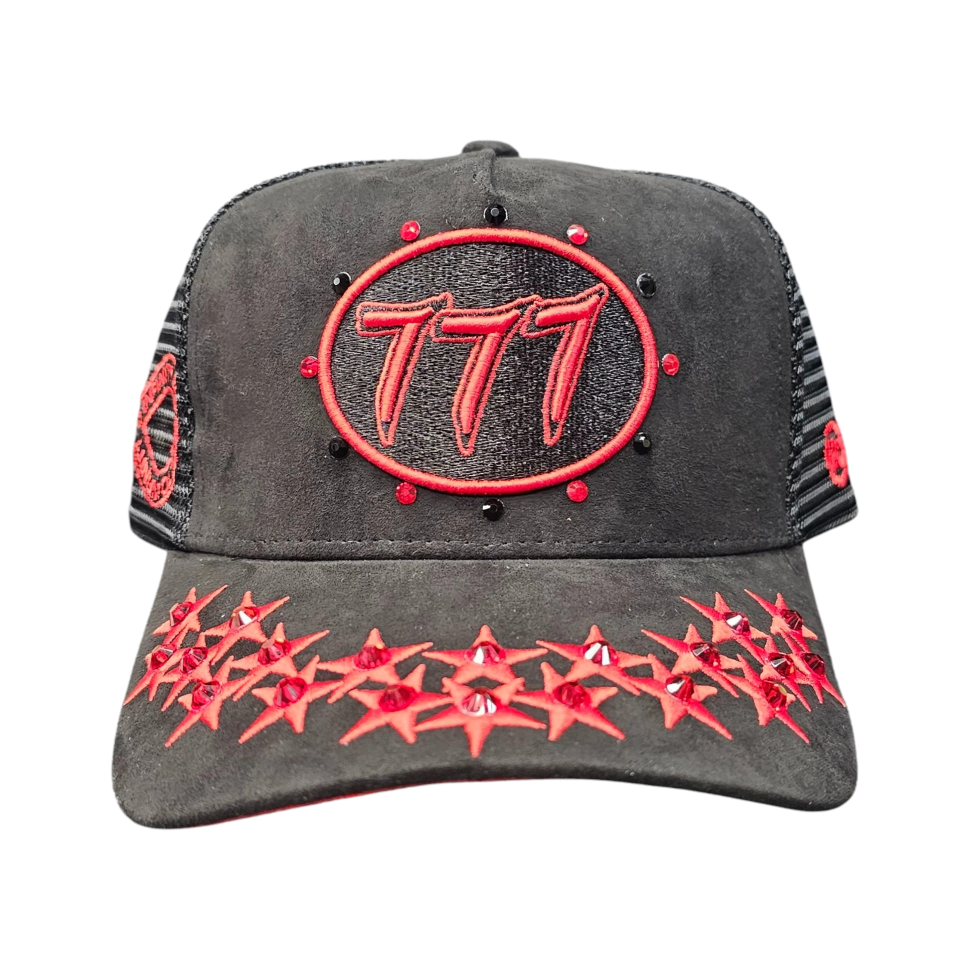 Diamond 777 Suede Trucker Black Red Hat