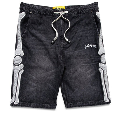 Fémur Frayed Black Denim Shorts