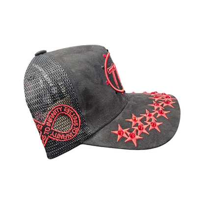 Diamond 777 Suede Trucker Black Red Hat