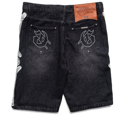 Fémur Frayed Black Denim Shorts