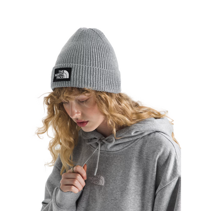 TNF Logo Box Cuffed Gray Beanie