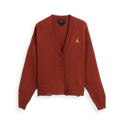 Jordan Distressed Knit Dune Red Cardigan
