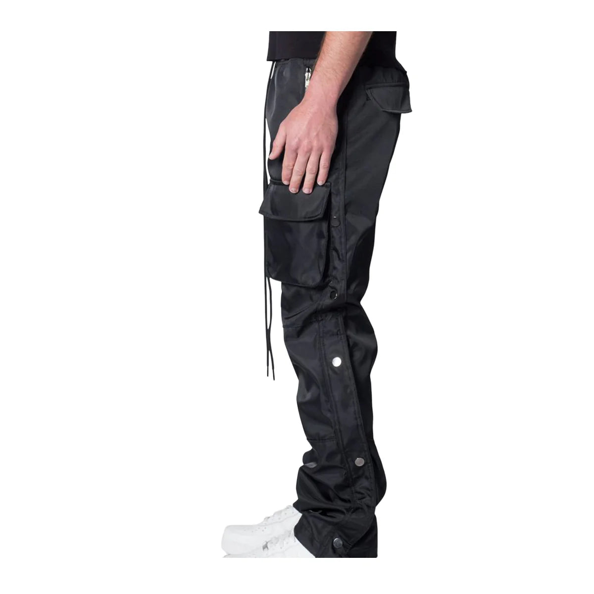Snap Front Cargo Black Pants