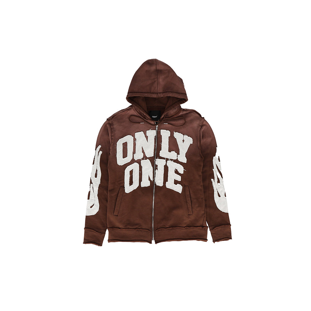 Cut and Sewn Distressed Full-Zip Hoodie