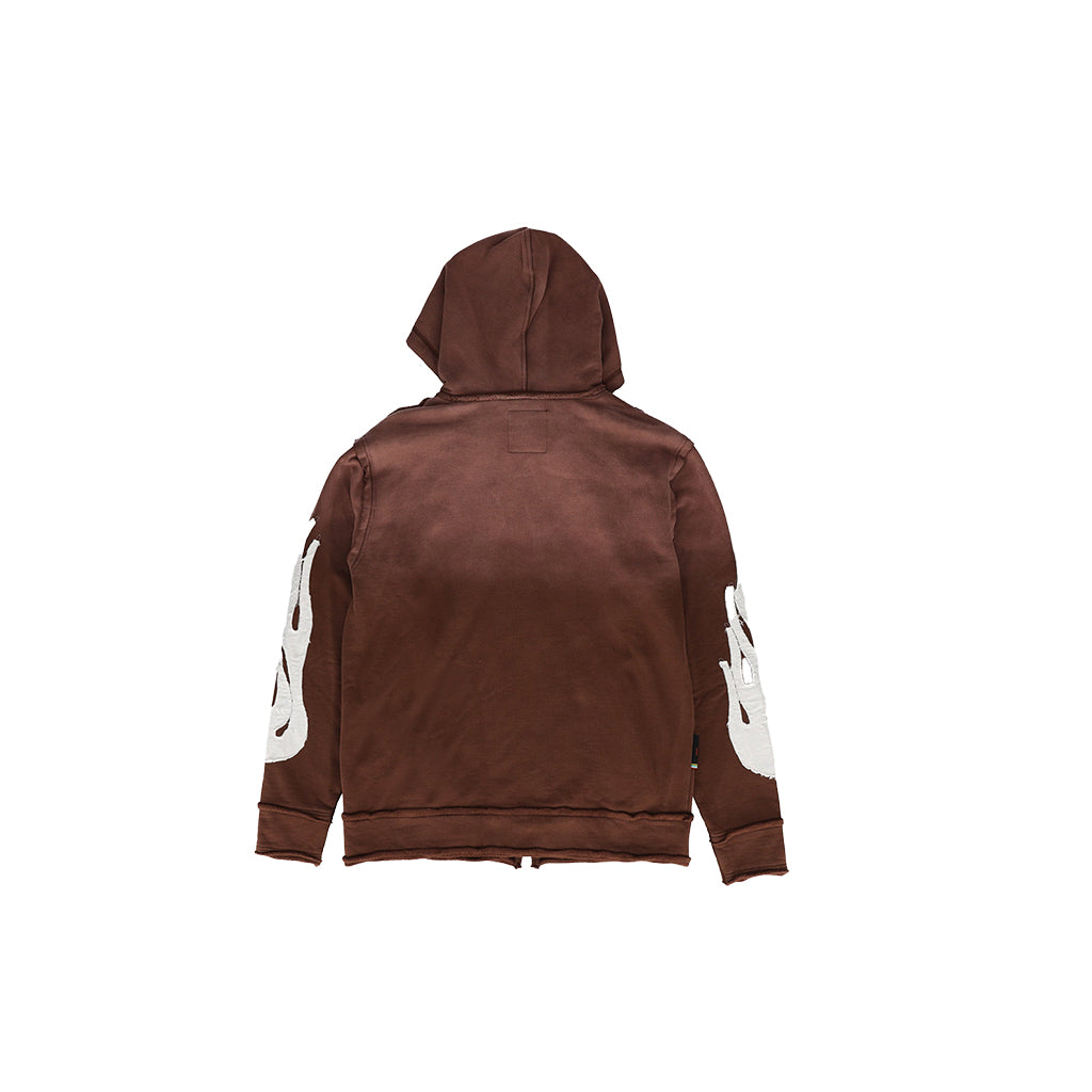 Cut and Sewn Distressed Full-Zip Hoodie