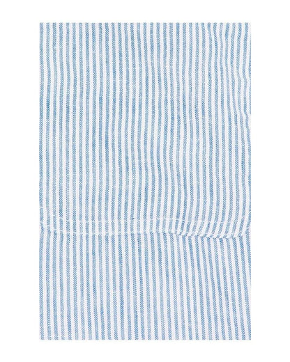 slubby linen striped chore overshirt in blue