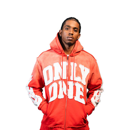 Cut And Sewn Distressed Full-Zip Hoodie