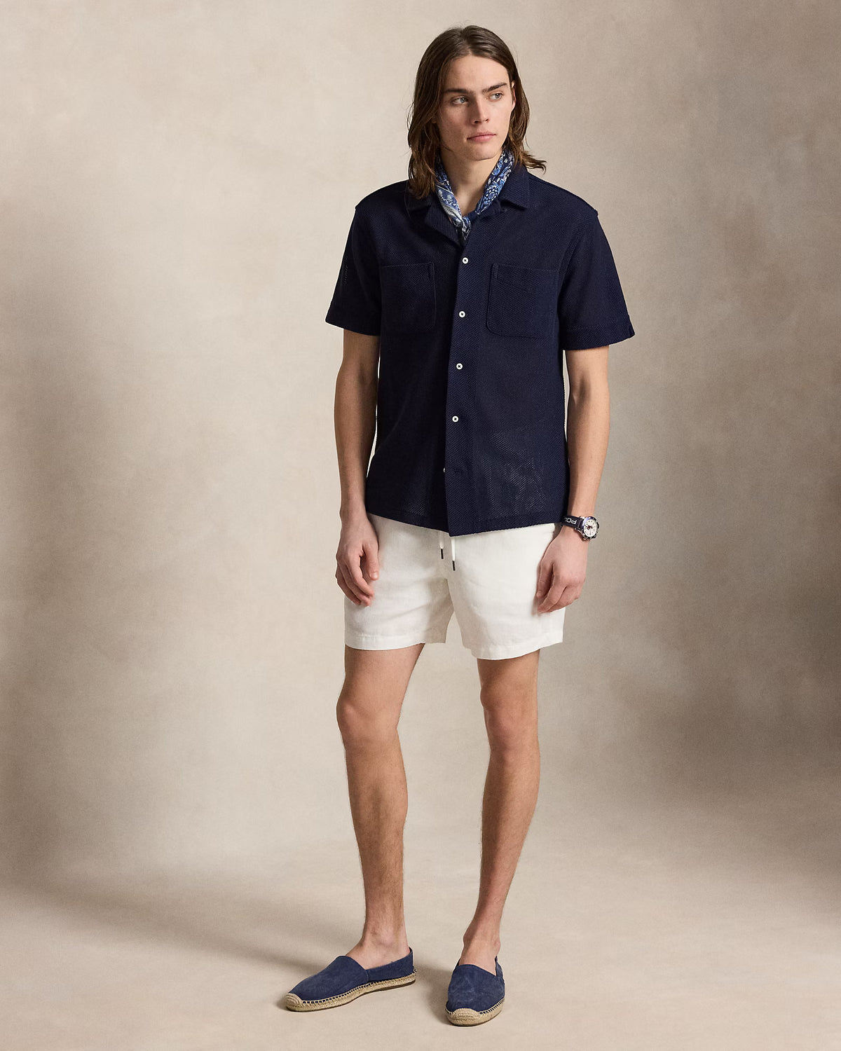 Ralph Lauren-SS POINTELLE TEXTURE ANDY CAMP SHIRT