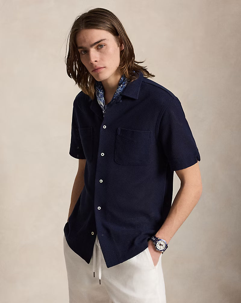 Ralph Lauren-SS POINTELLE TEXTURE ANDY CAMP SHIRT