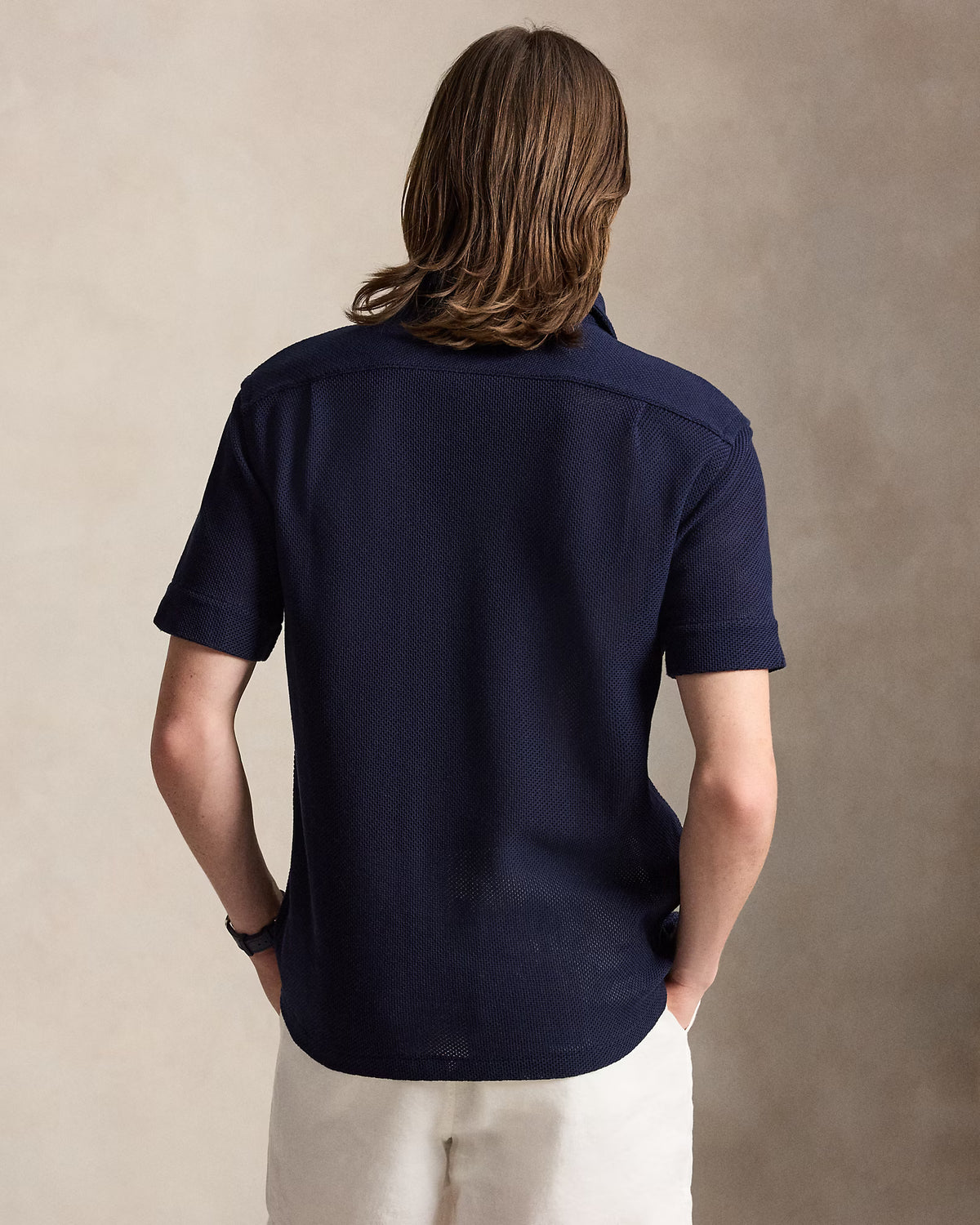 Ralph Lauren-SS POINTELLE TEXTURE ANDY CAMP SHIRT
