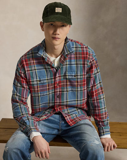 Classic Fit Plaid Flannel Camp Shirt