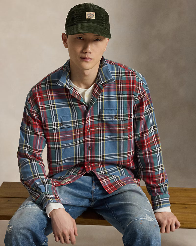Classic Fit Plaid Flannel Camp Shirt