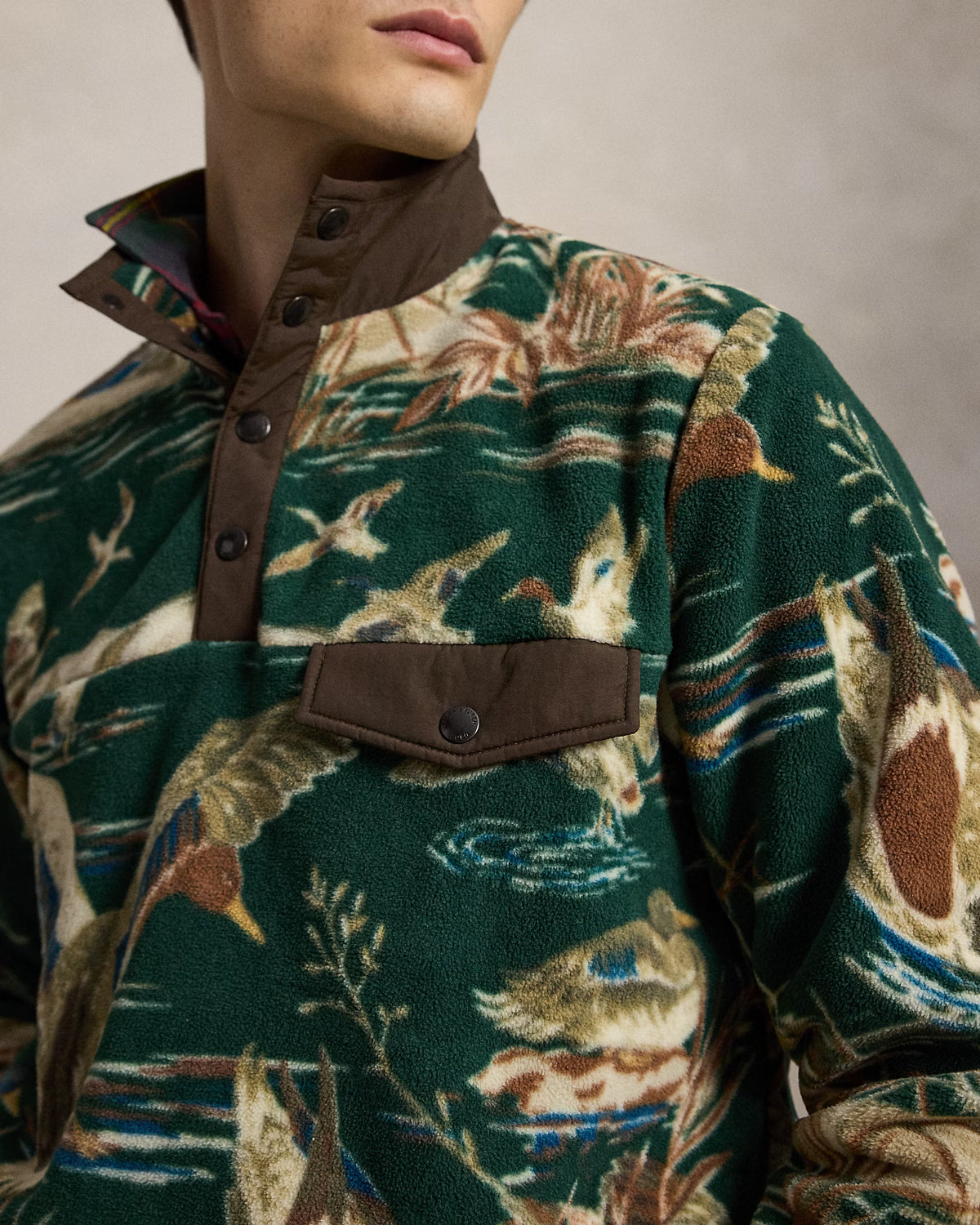 Duck-Print Brushed Fleece Pullover
